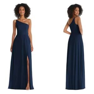 After Six One Shoulder Chiffon Maxi Dress Midnight Navy Blue Size 16R NWOT $206